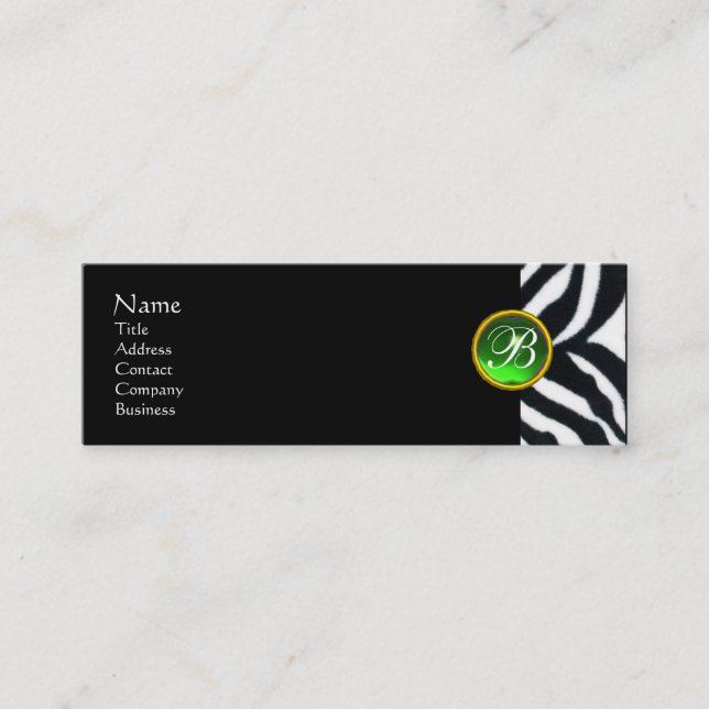 EMERALD GRÖNT BLACK WHITE ZEBRA PÄLS MONOGRAM MINI VISITKORT (Framsida)