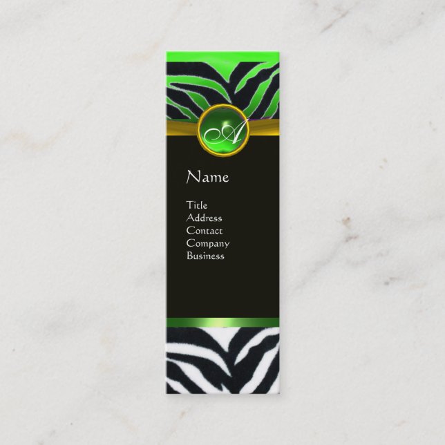 EMERALD GRÖNT BLACK WHITE ZEBRA PÄLS MONOGRAM MINI VISITKORT (Framsida)