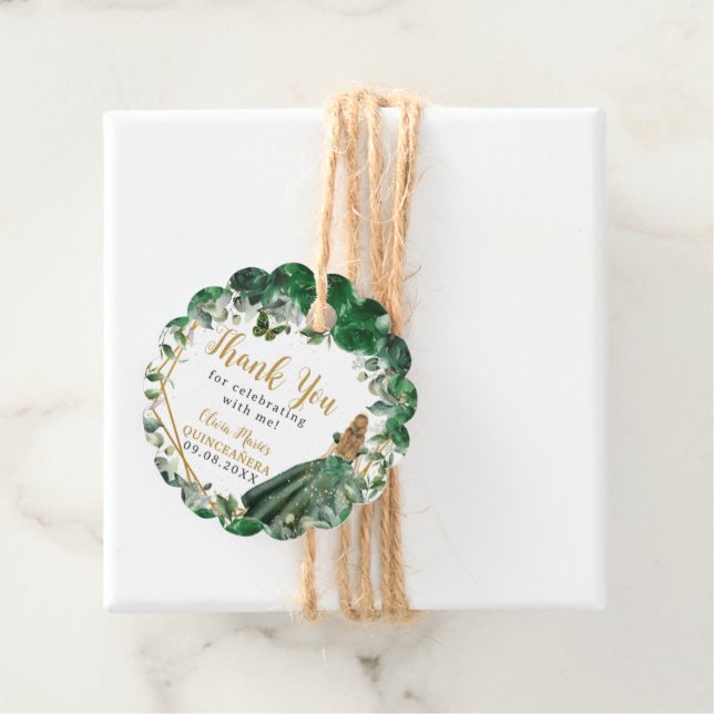 Emerald Grönt Blommigt Blonde Princess Quinceañera Gåvor Etiketter (På plats)