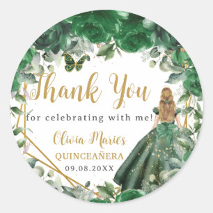 Emerald Grönt Blommigt Blonde Princess Quinceañera Runt Klistermärke