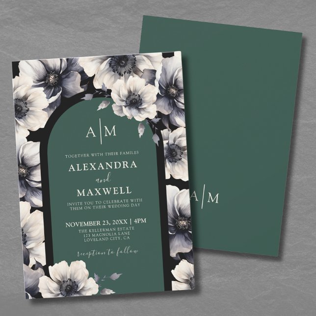 Emerald Grönt Blommigt Bröllop Inbjudningar (Emerald Green Floral Wedding Invitation)