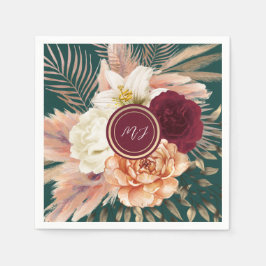 Emerald Grönt Blommigt Bröllop Pappersservett