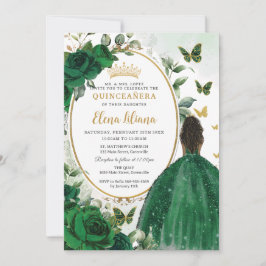 Emerald Grönt Blommigt Brown Princess Quinceañera Inbjudningar