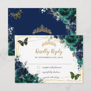 Emerald Grönt Blommigt Butterflies Quinceañera OSA Kort