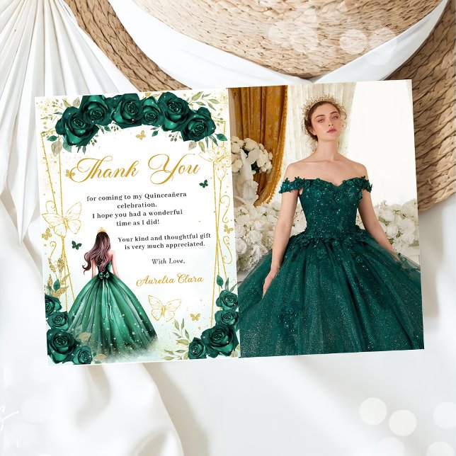 Emerald Grönt Blommigt Butterflies Quinceañera Pho Tack Kort (Skapare uppladdad)
