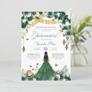 Emerald Grönt Blommigt Butterfly Elegant Quinceane Inbjudningar