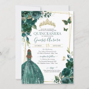 Emerald Grönt Blommigt Butterfly med stress Inbjudningar