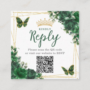 Emerald Grönt Blommigt Butterfly Quinceanera QR-ko Tilläggskort
