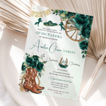 Emerald Grönt Blommigt Charro Cowgirl Quinceanera