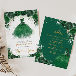 Emerald Grönt Blommigt Dress Princess Quinceañera Inbjudningar