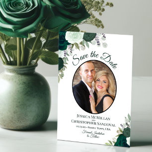 Emerald Grönt Blommigt Elegant Boho Bröllop Photo Spara Datumet