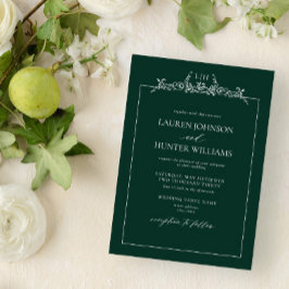 Emerald Grönt Blommigt Gräns Monogram Bröllop Inbjudningar