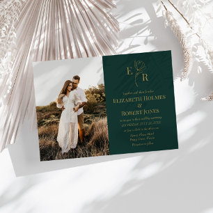 Emerald Grönt Blommigt Monogram Anpassningsbar Pho Inbjudningar
