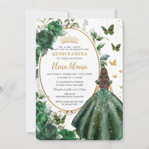 Emerald Grönt Blommigt Princess Gown Quinceañera Inbjudningar