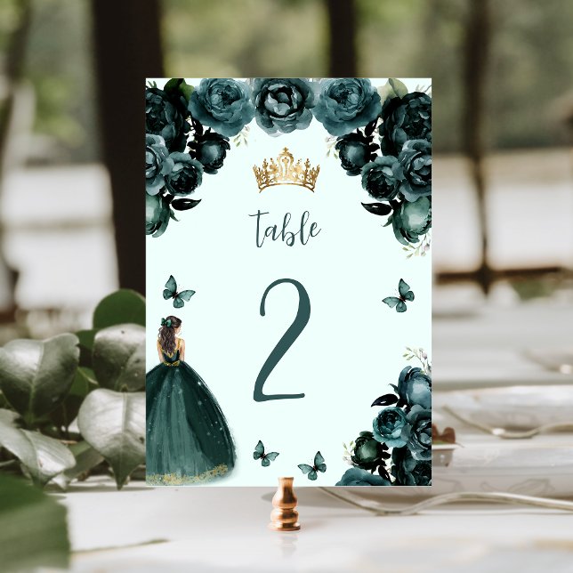 Emerald Grönt Blommigt Princess Quinceañera Bordsnummer (Skapare uppladdad)