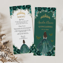 Emerald Grönt Blommigt Princess Quinceañera Menu Program