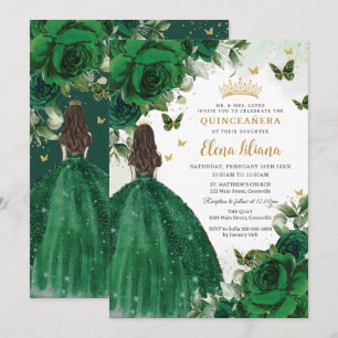 Emerald Grönt Blommigt Princess Quinceañera Sweet  Inbjudningar