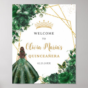 Emerald Grönt Blommigt Princess Quinceañera Välkom Poster