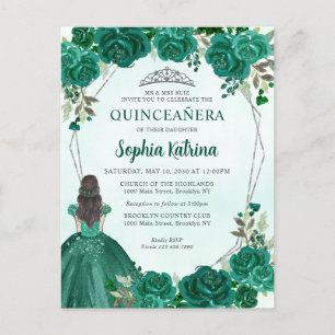 Emerald Grönt Blommigt Princess Tiara Quinceañera Vykort