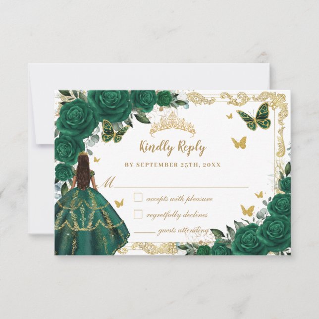 Emerald Grönt Blommigt Quinceañera Brown Princess OSA Kort (Framsida)