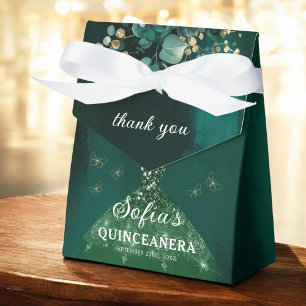 Emerald Grönt Blommigt Quinceañera Butterflies Presentaskar