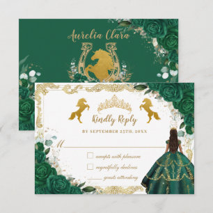 Emerald Grönt Blommigt Quinceañera Charro Guld Hor OSA Kort