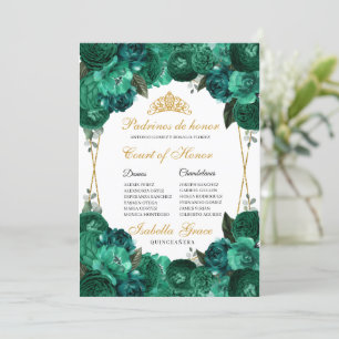 Emerald Grönt Blommigt Quinceanera Court of Honor Inbjudningar