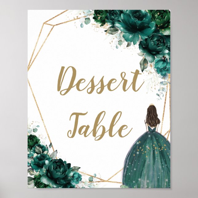 Emerald Grönt Blommigt Quinceañera Dessert Bord Poster (Framsidan)