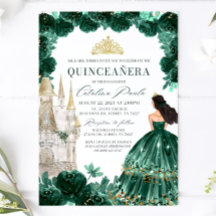 Emerald Grönt Blommigt Quinceanera-inbjudan Castle