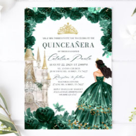 Emerald Grönt Blommigt Quinceanera-inbjudan Castle Inbjudningar