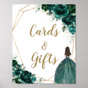 Emerald Grönt Blommigt Quinceañera-kort och presen Poster