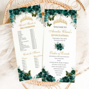 Emerald Grönt Blommigt Quinceañera Order of Events Program