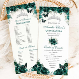 Emerald Grönt Blommigt Quinceañera Order of Events Program