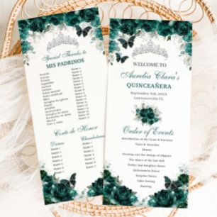 Emerald Grönt Blommigt Quinceañera Order of Events Program