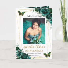 Emerald Grönt Blommigt Quinceanera Photo Padrinos Program