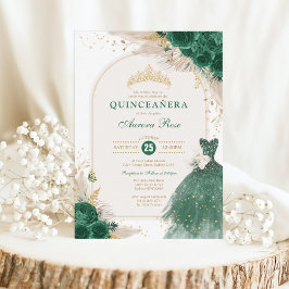 Emerald Grönt Blommigt Quinceañera Princess Dress Inbjudningar