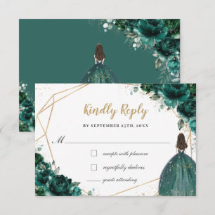 Emerald Grönt Blommigt Quinceañera Princess Reply OSA Kort
