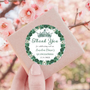 Emerald Grönt Blommigt Quinceañera Runt Klistermärke