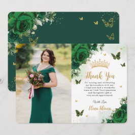 Emerald Grönt Blommigt Quinceañera Sweet 16 Photo Tack Kort