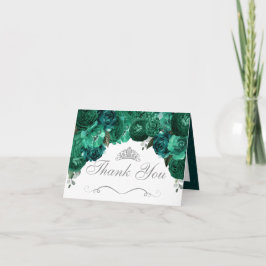 Emerald Grönt Blommigt Quinceanera Tack-inbjudan Inbjudan