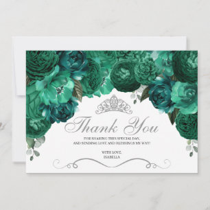 Emerald Grönt Blommigt Quinceanera Tack Kort