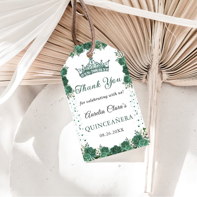 Emerald Grönt Blommigt Quinceañera Tack Presentetikett (Skapare uppladdad)