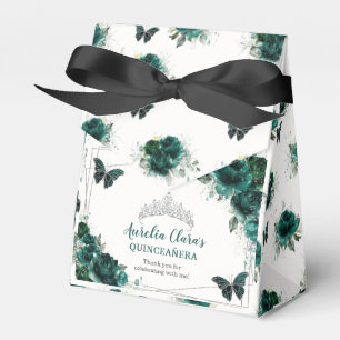 Emerald Grönt Blommigt Silver Quinceañera Butterfl Presentaskar