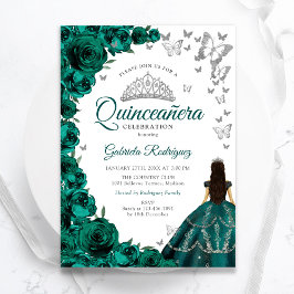 Emerald Grönt Blommigt Silver White Quinceanera Inbjudningar
