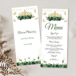 Emerald Grönt Blommigt Tiara + Butterfly Quinceane Meny
