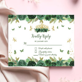 Emerald Grönt Blommigt Tiara + Butterfly Quinceane OSA Kort
