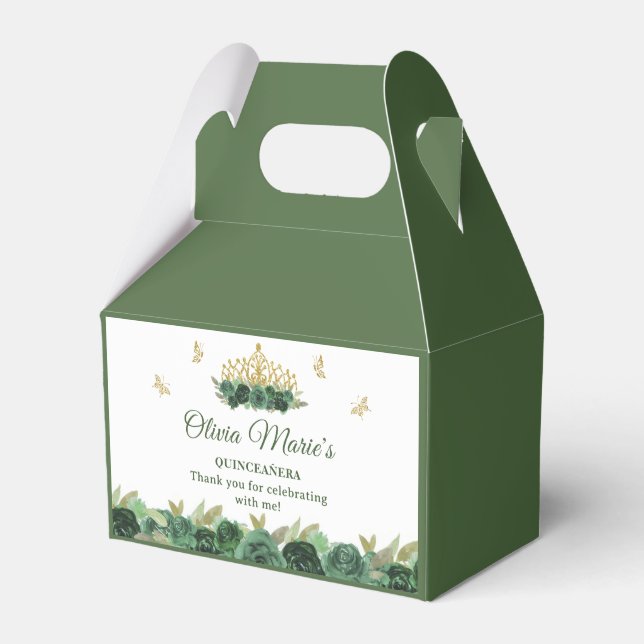 Emerald Grönt Blommigt Tiara Butterfly Quinceanera Presentaskar (Framsidan Sidan)