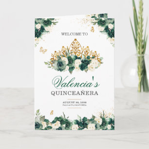 Emerald Grönt Blommigt Tiara Butterfly Quinceanera Program