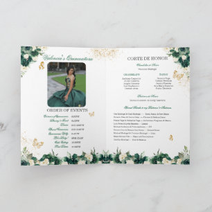 Emerald Grönt Blommigt Tiara Butterfly Quinceanera Program
