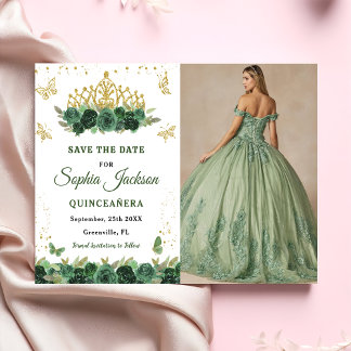 Emerald Grönt Blommigt Tiara Butterfly Quinceanera Spara Datumet